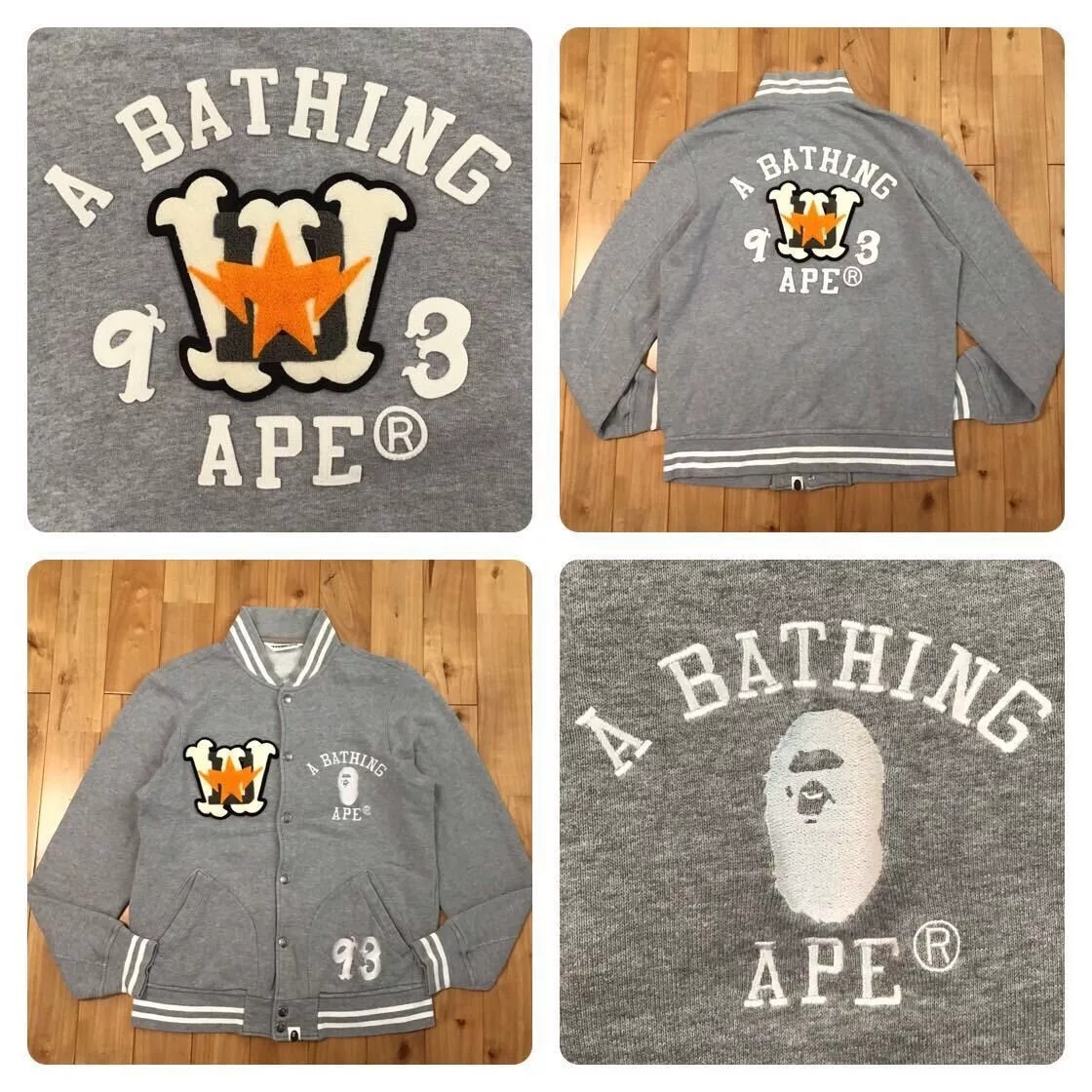 Bape Bombers Bape × Nigo BAPE STA LOGO patch sweat varsity jacket a bathing ape star Gray