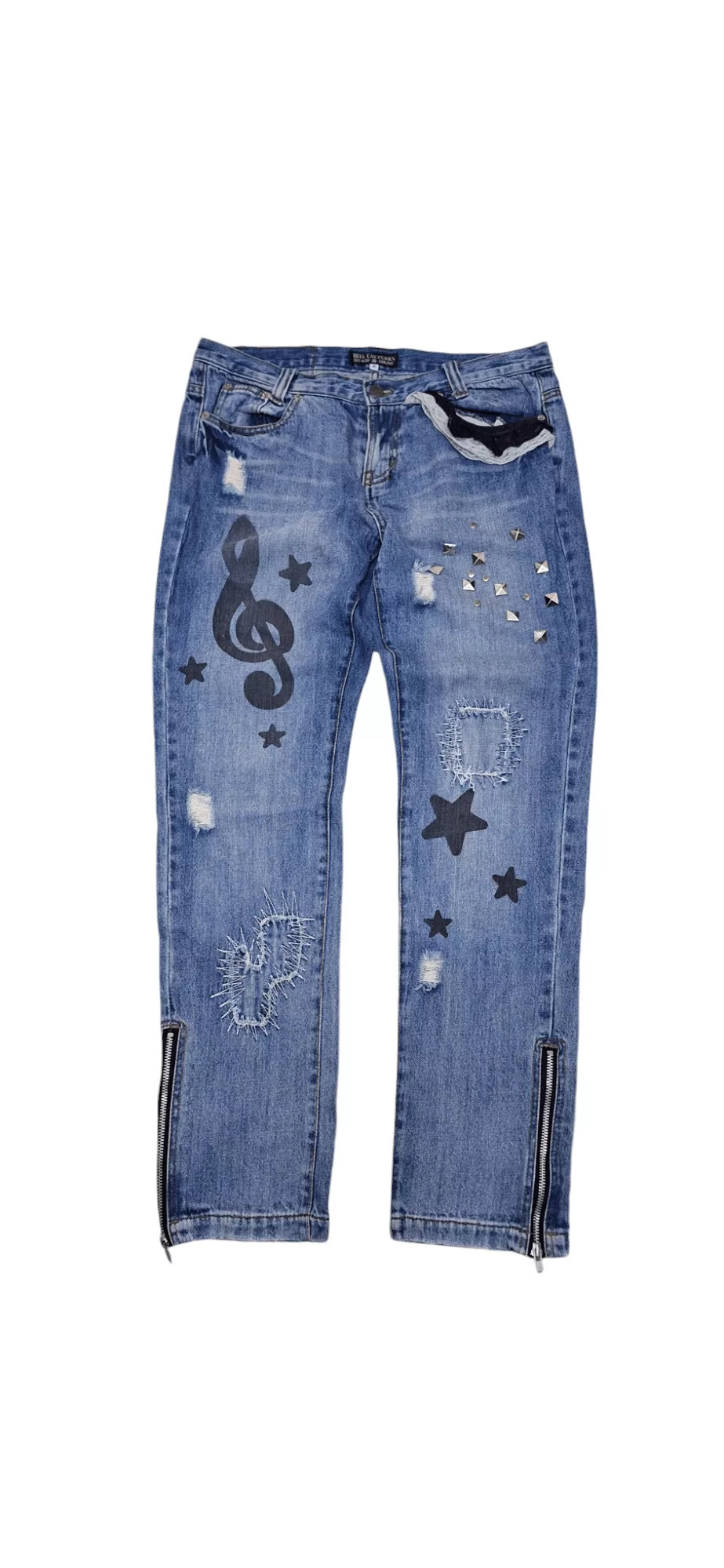 Seditionaries Jeans Hell Cats Punk Spikes Distressed Seditionaries Zipper Leg Blue Streetwear