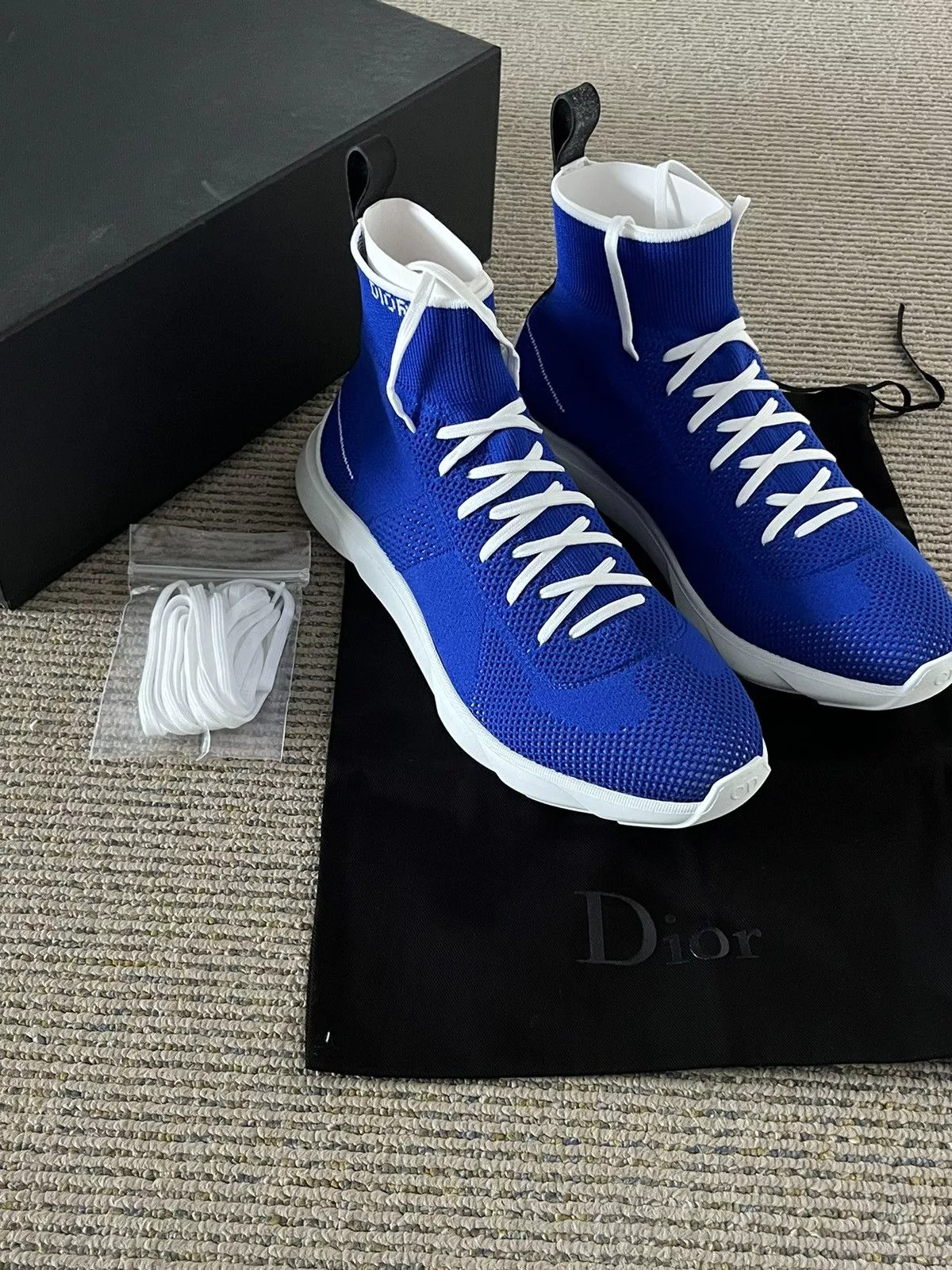Dior Hi Top Sneakers Dior B21 Blue Fabric Sneakers