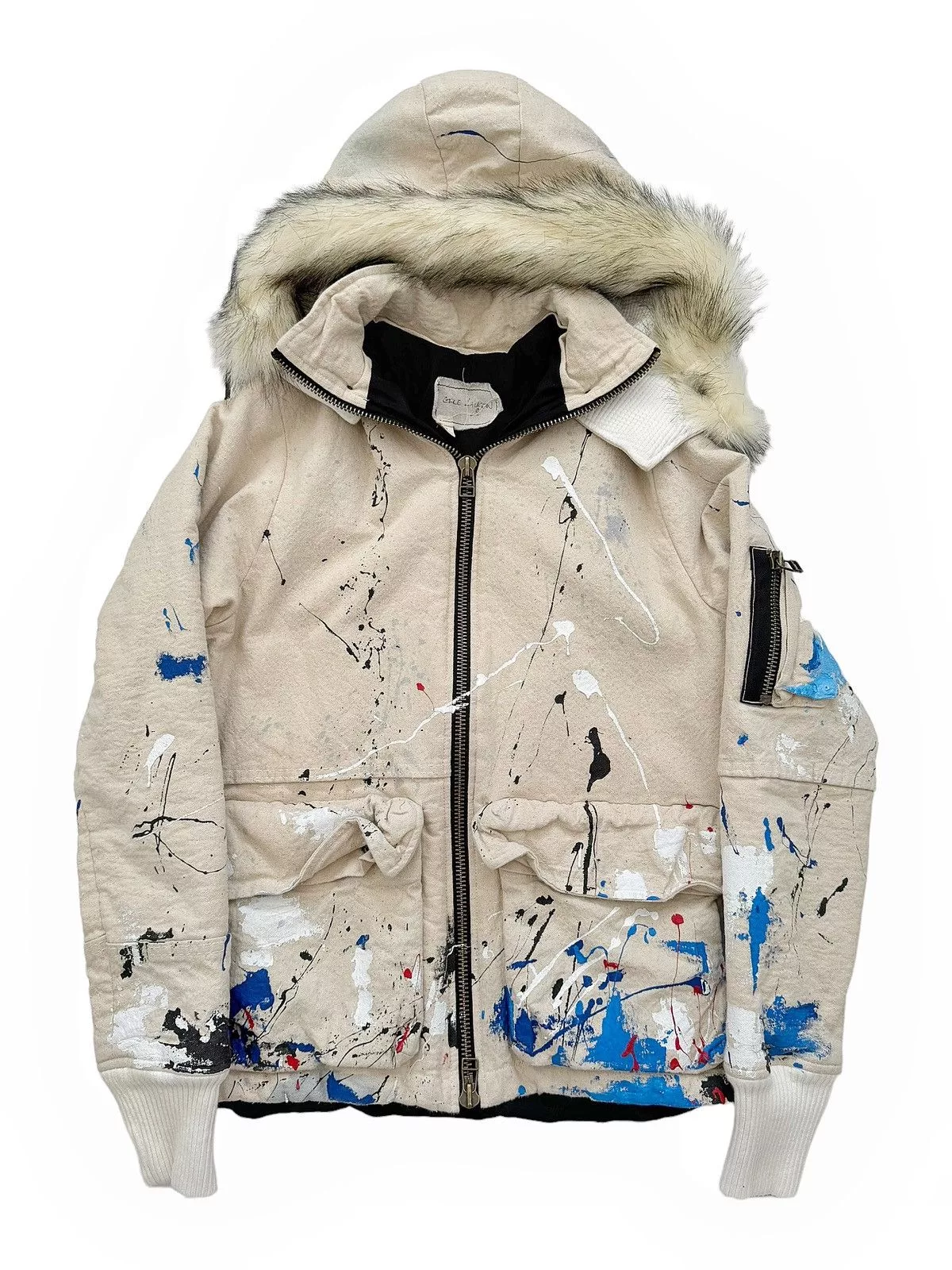 Greg Lauren Parkas Greg Lauren Sz0 Sample Painted Puffer Canvas Parka Beige