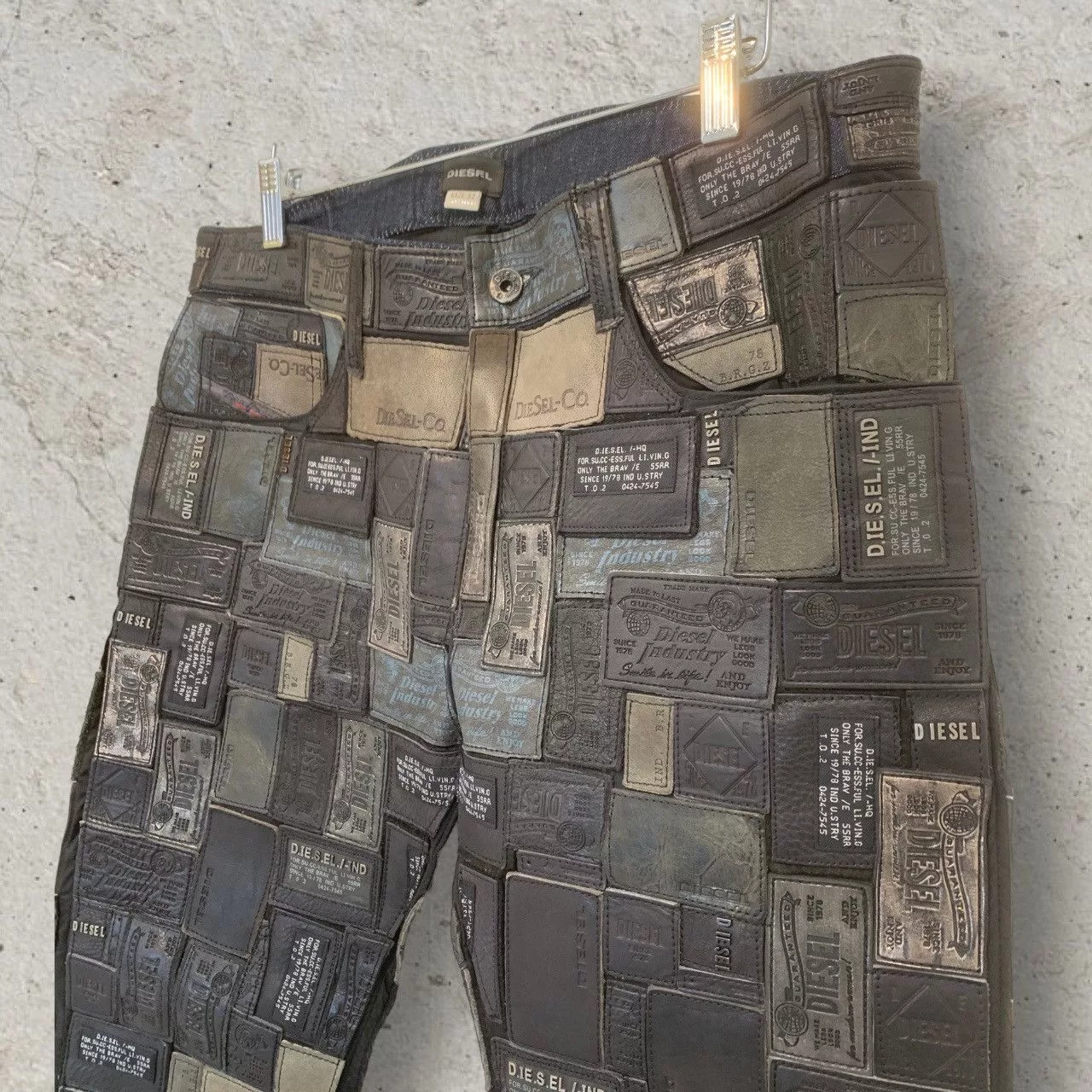 Diesel Casual Pants DIESEL Size 32 REBOOT Leather Patchwork Pants Black