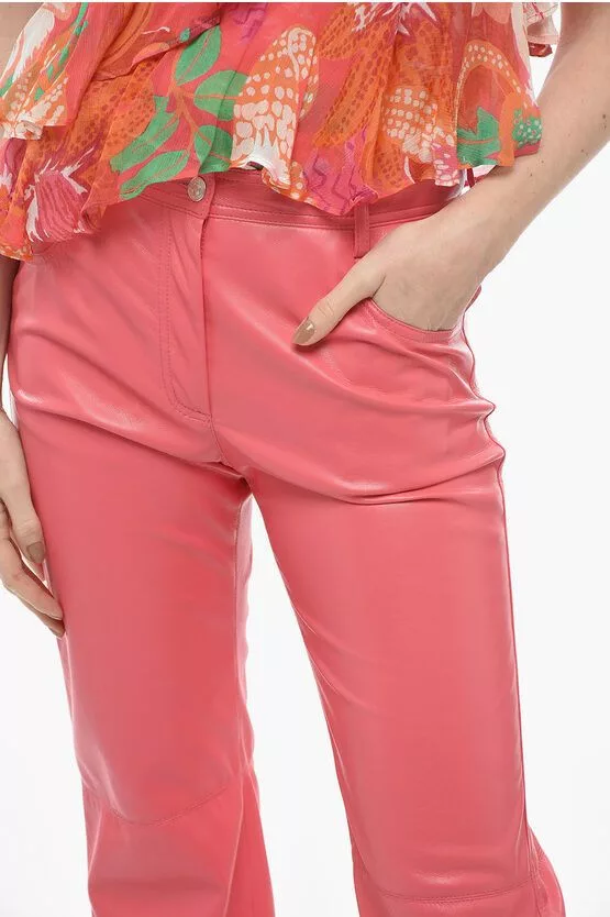 MSGM Pants MSGM og1mm0724 Straight Fit Eco Leather Pants in Pink