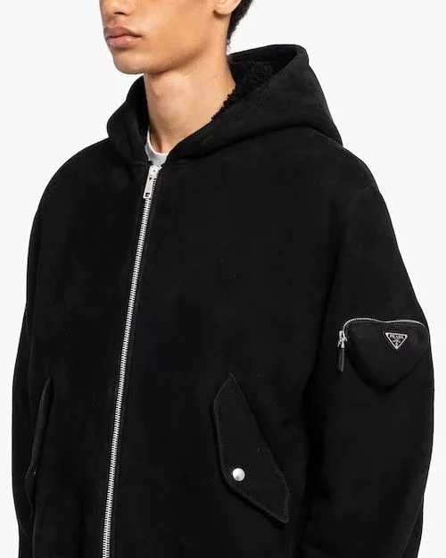 Prada Bombers Prada o1mt1gz0724 Shearling Bomber Jacket in Black