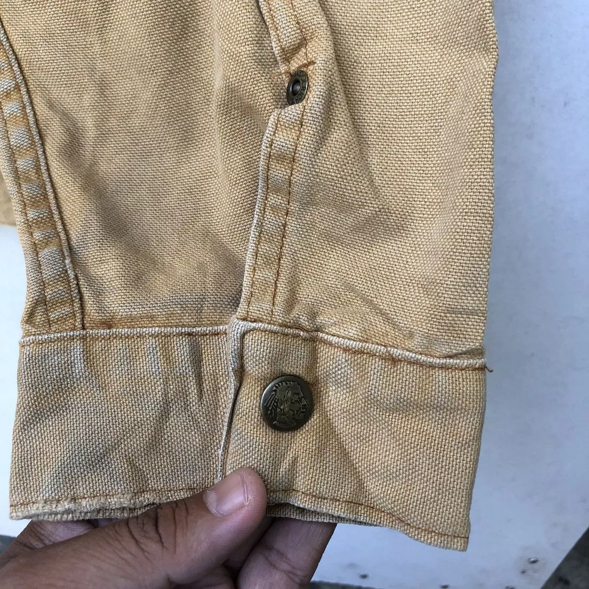 Woolrich Woolen Mills Denim Jackets Woolrich Woolen Mills VINTAGE WOOLRICH DUCK CANVAS DENIM CHORE JACKET Yellow Workwear