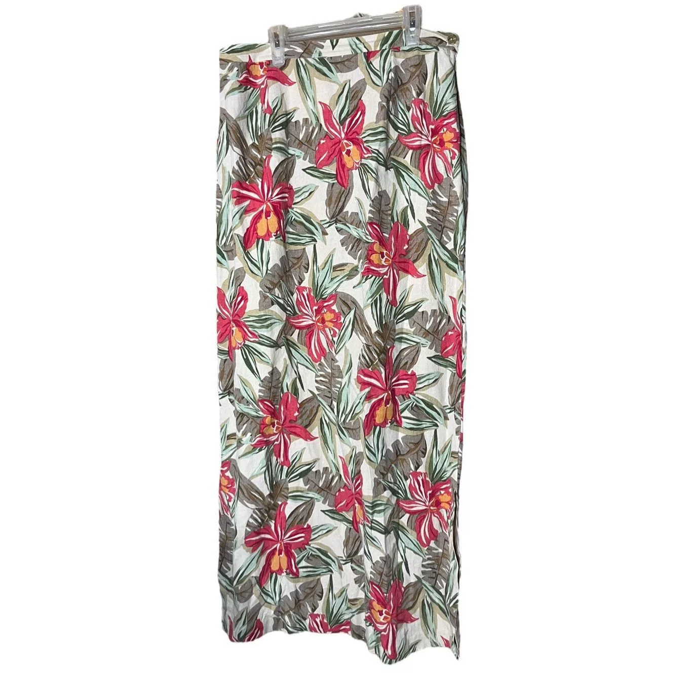 Other Maxi Skirts Other Vintage Anna and Frank Silk Linen Blend Flower Print Maxi Sk Green
