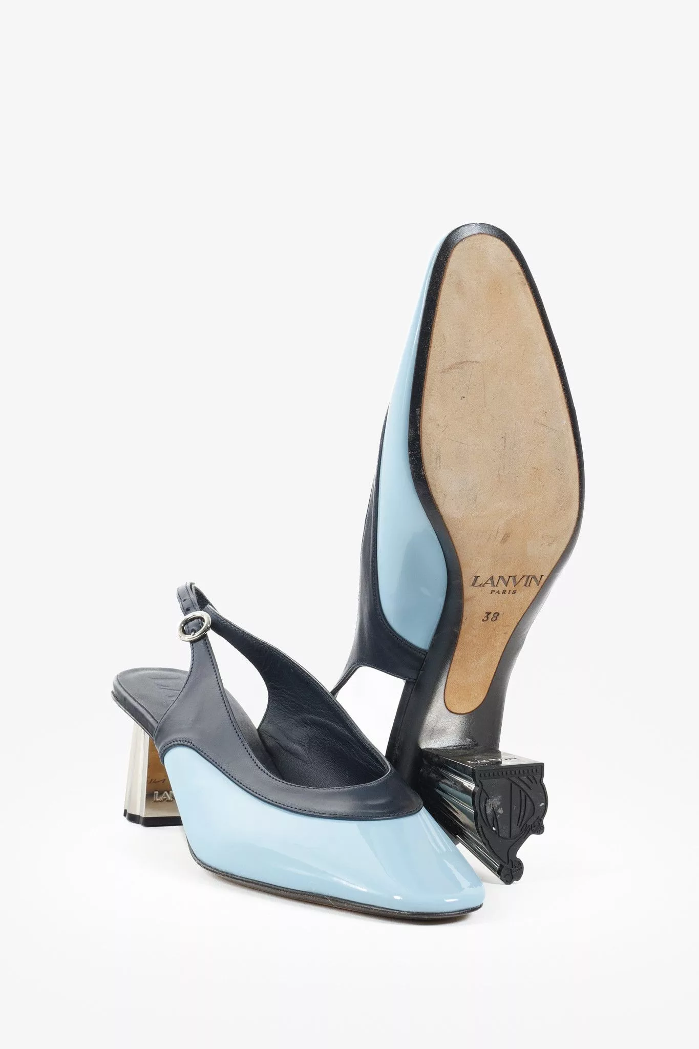Lanvin Heels Lanvin M&E Leather Slingback Heels Blue