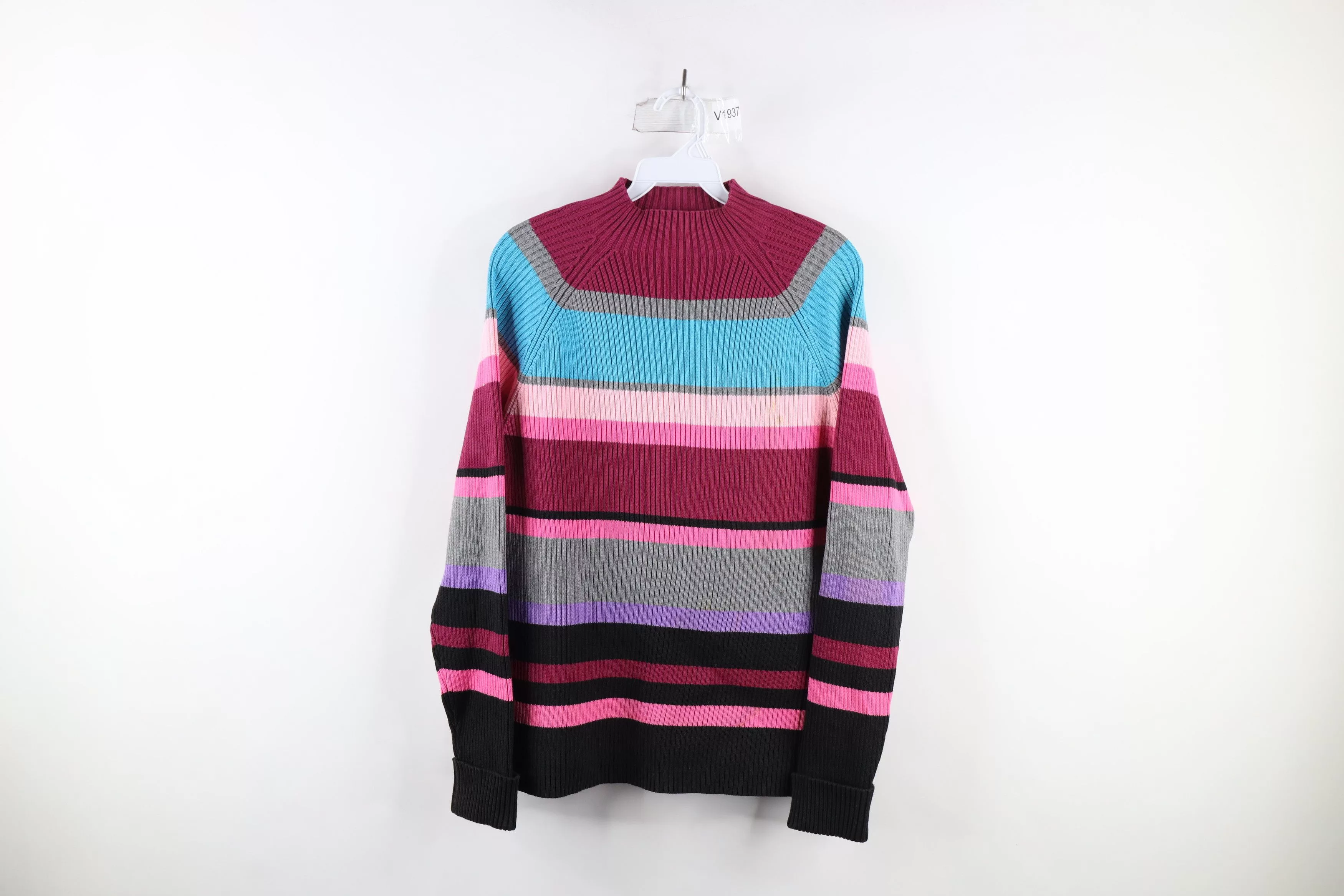 Vintage Sweatshirts Vintage 90s Streetwear Striped Ribbed Knit Mock Neck Sweater Multi