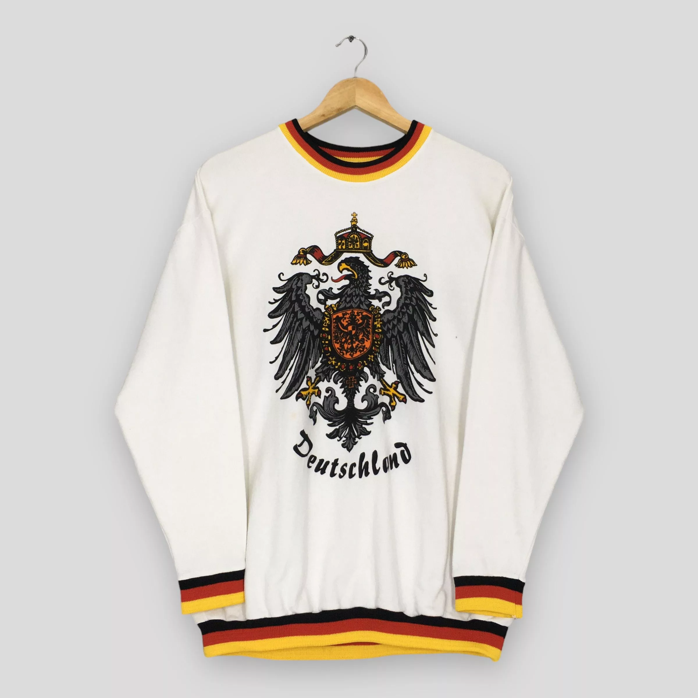 Vintage Sweatshirts Hoodies Vintage 90s Deutschland Germany White Sweatshirt Large