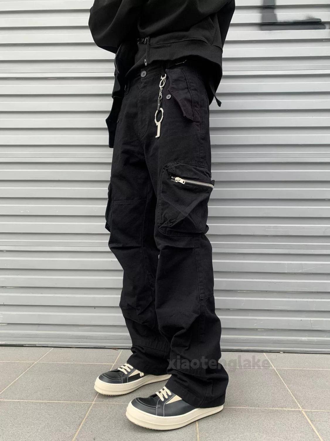Designer Casual Pants Designer × Japanese Brand × Vintage zipper function punk grunge flared cargo pants Black