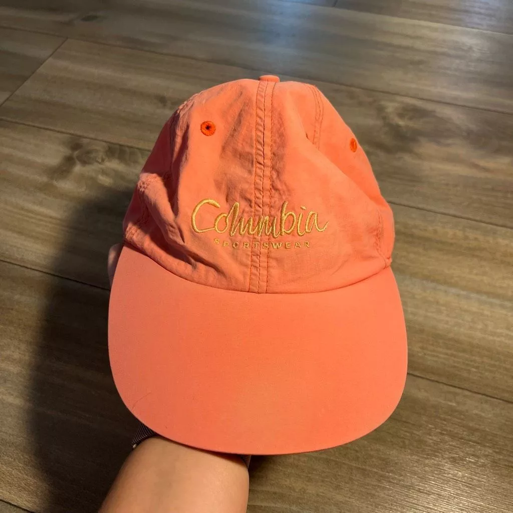 Columbia Hats Vintage Columbia Coral Athletic Casual Strapback Hat Pink