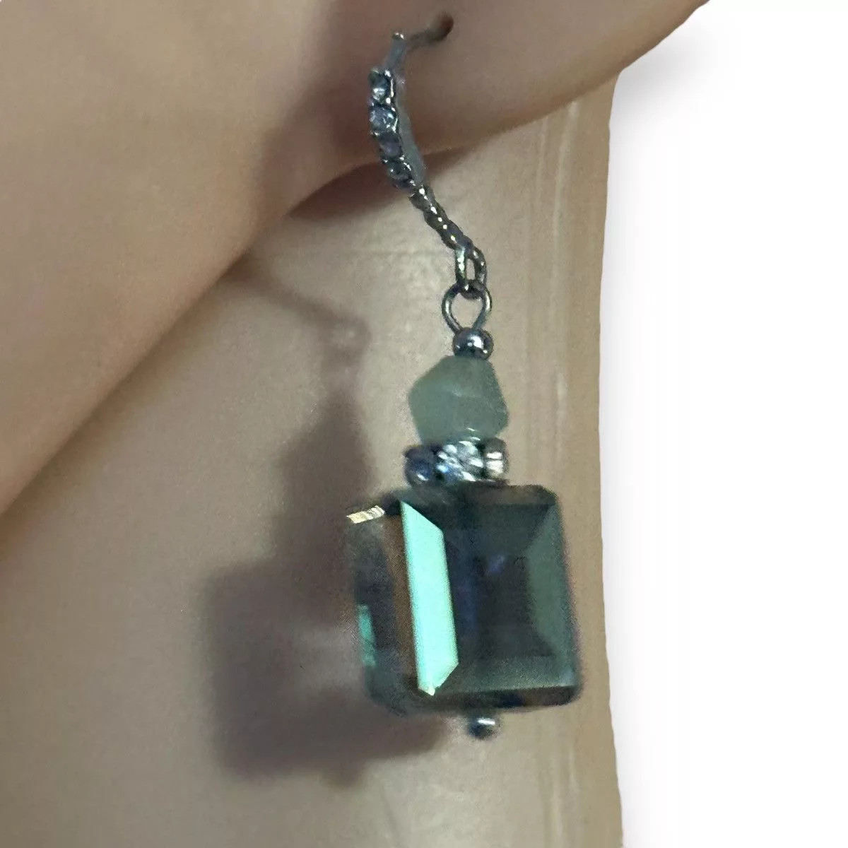 Other Earrings Other Green AB crystal cube dangle earrings