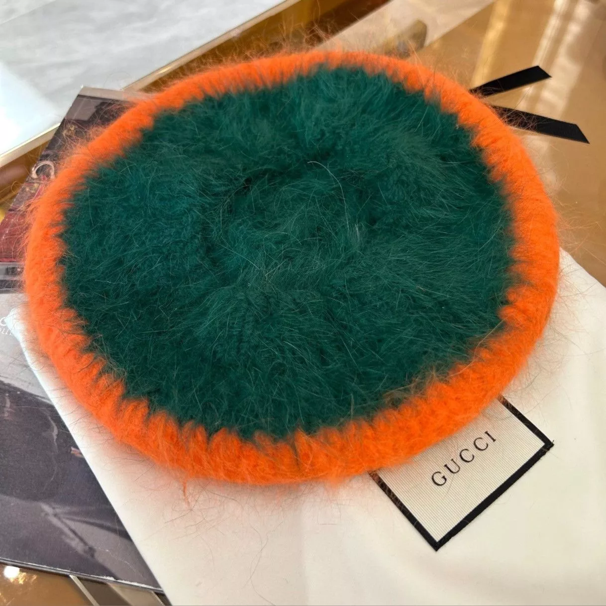 Gucci Hats GUCCI runway Angora Beret Green