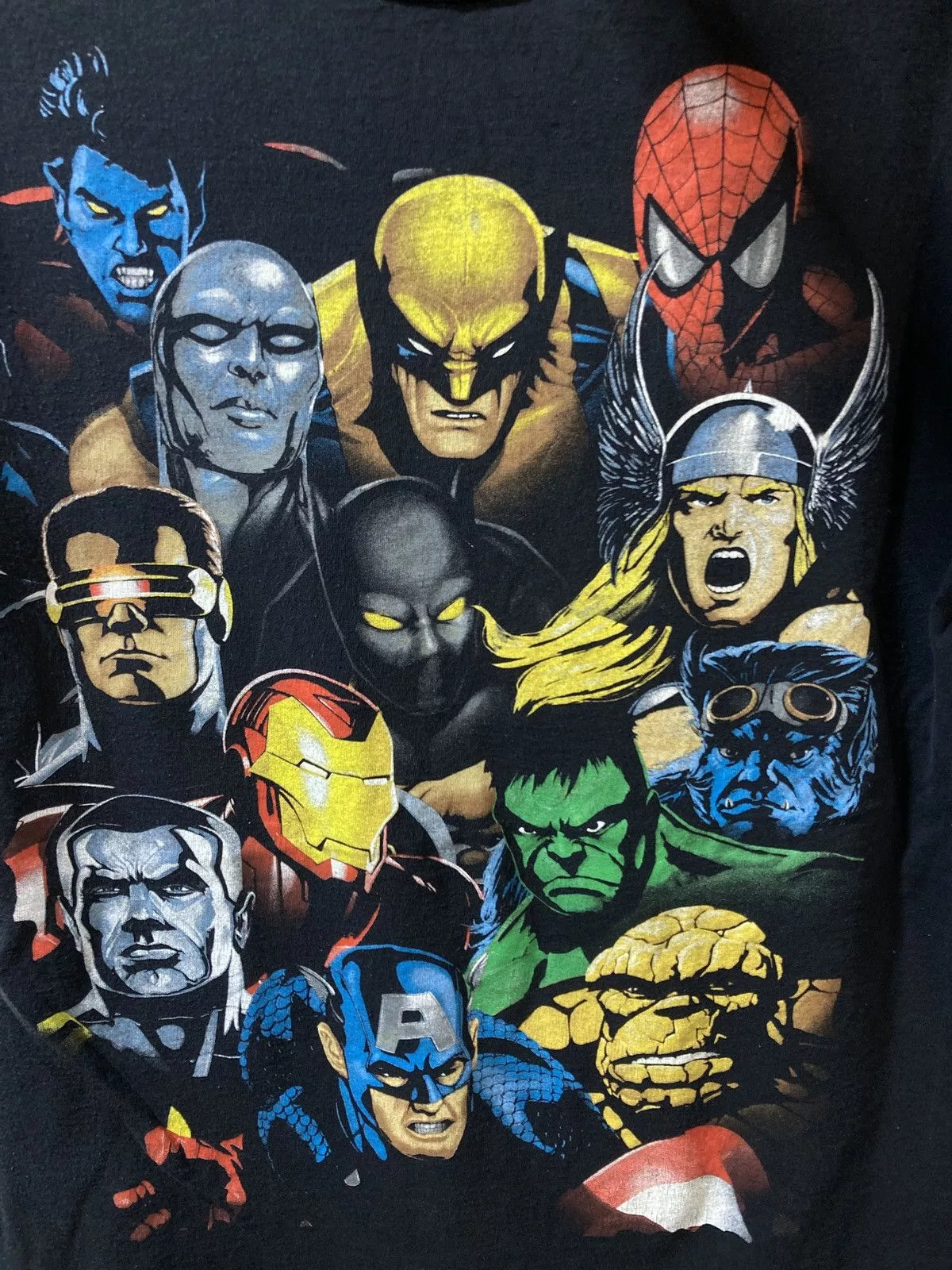 Marvel Comics Short Sleeve T Shirts Marvel Comics × Vintage Y2K Marvel team tee Black Streetwear