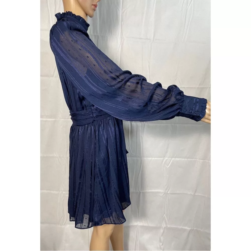 Other Mini Dresses Other AQUA Mock Neck Semi Sheer Blue Dress Size M