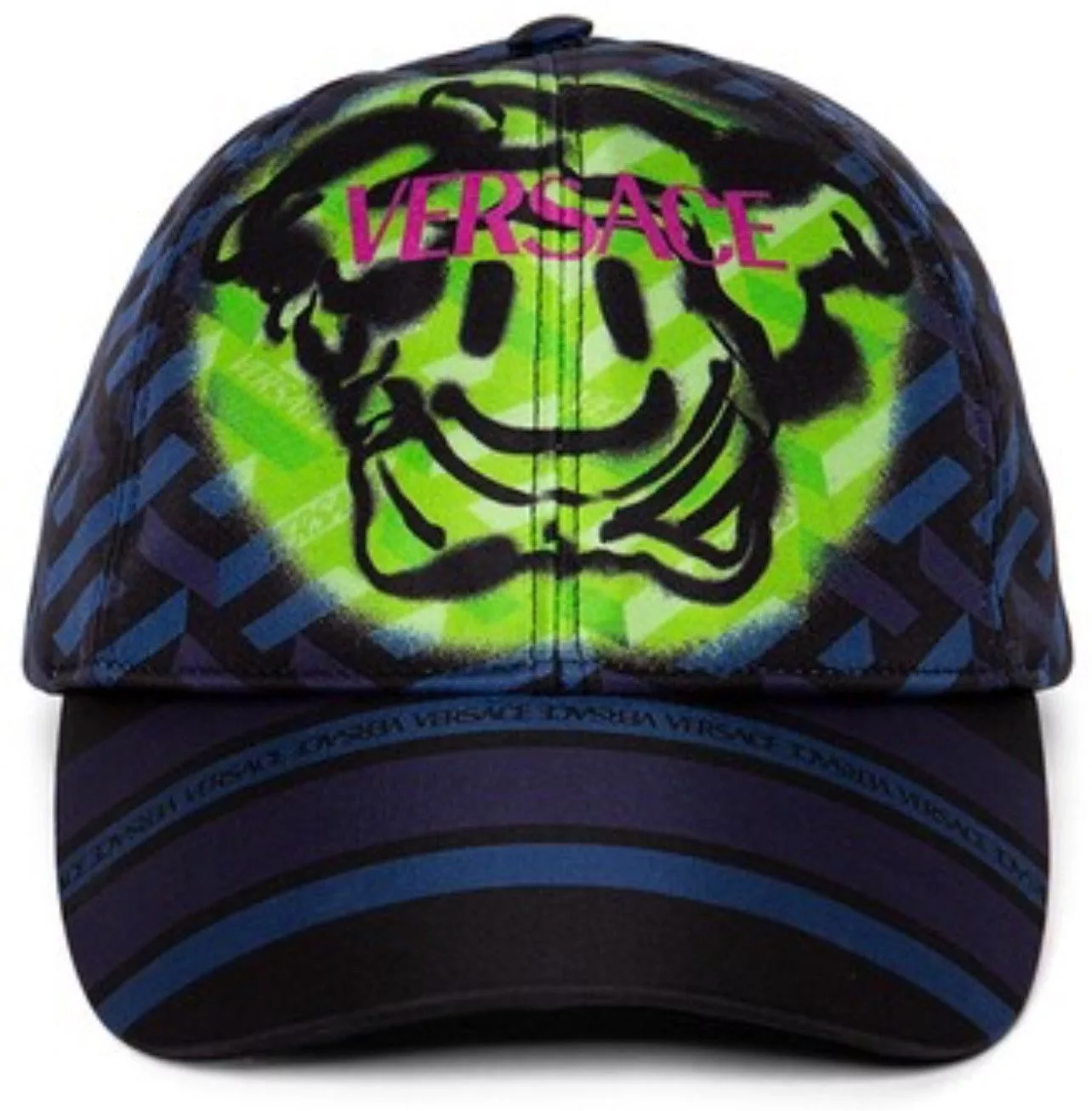 Versace Hats Versace Green Smiley Face Medusa Logo Cap Blue Size 57/UNI