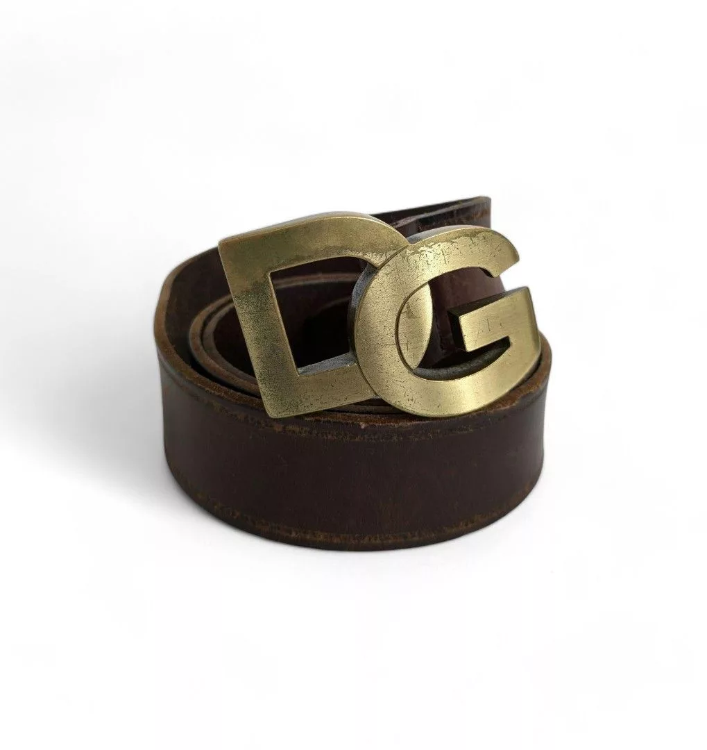 Dolce & Gabbana Belts Dolce & Gabbana - Brown Leather Belt Big Pendant Gold D&G