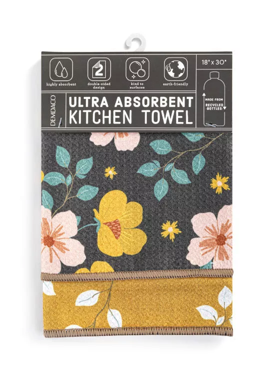 Mustard Floral Absorbent 2 Sided Towel