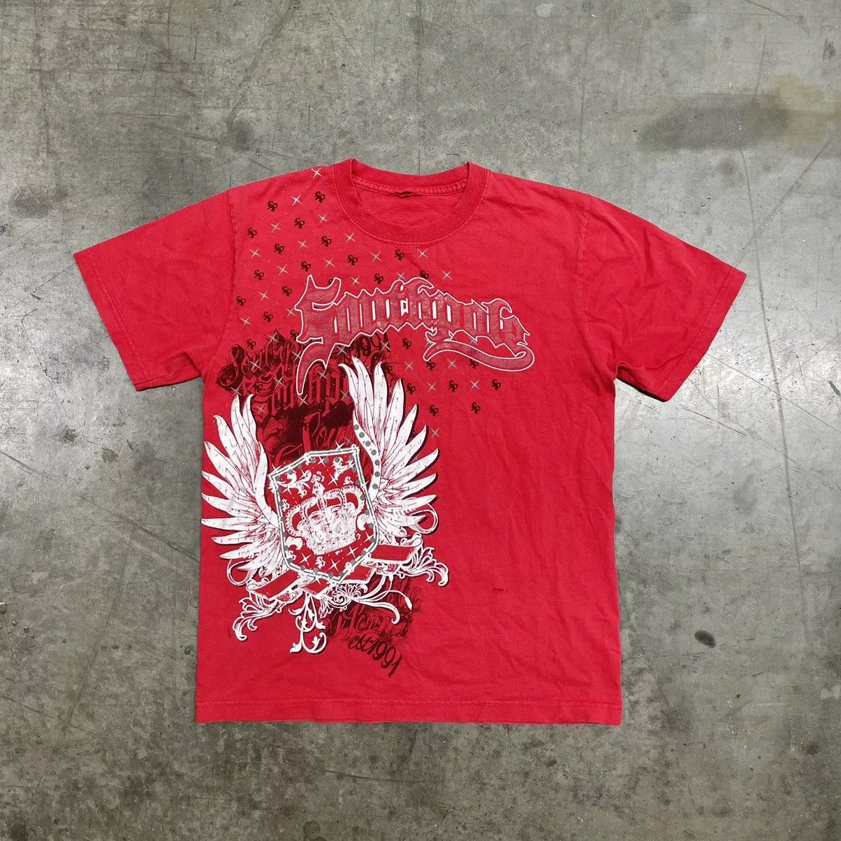 Southpole Short Sleeve T Shirts Southpole × Vintage Southpole Tribal Spell Out Tshirt Y2K Red Streetwear