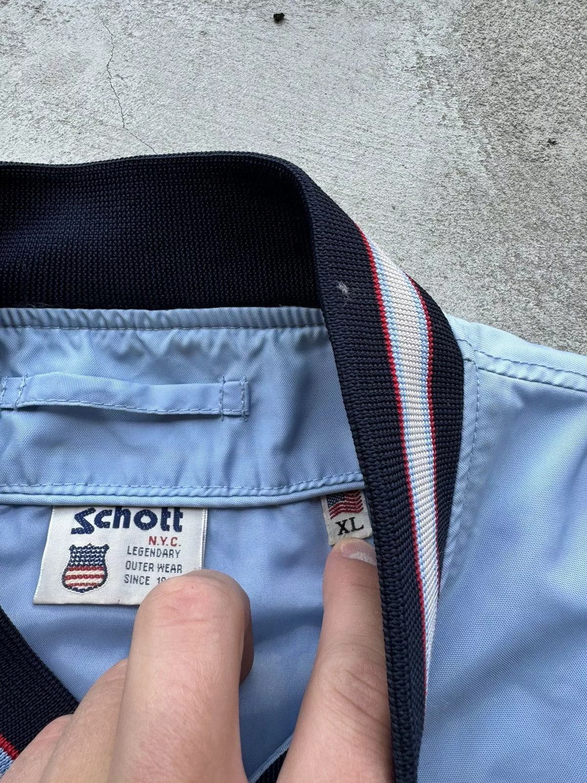 Schott Light Jackets Schott × Vintage Schott NYC Varsity Nylon Bomber Light Jacket Blue Streetwear