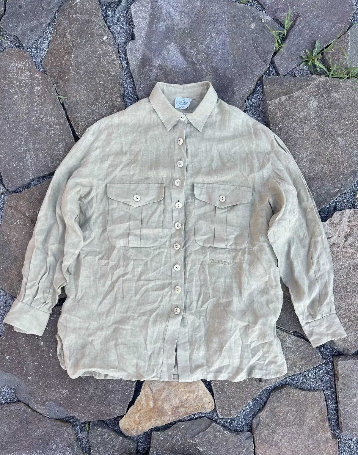 Valentino Shirts Button Ups Valentino × Vintage 90’s Valentino Boutique Military Pocket Lin Shirt vintage Green