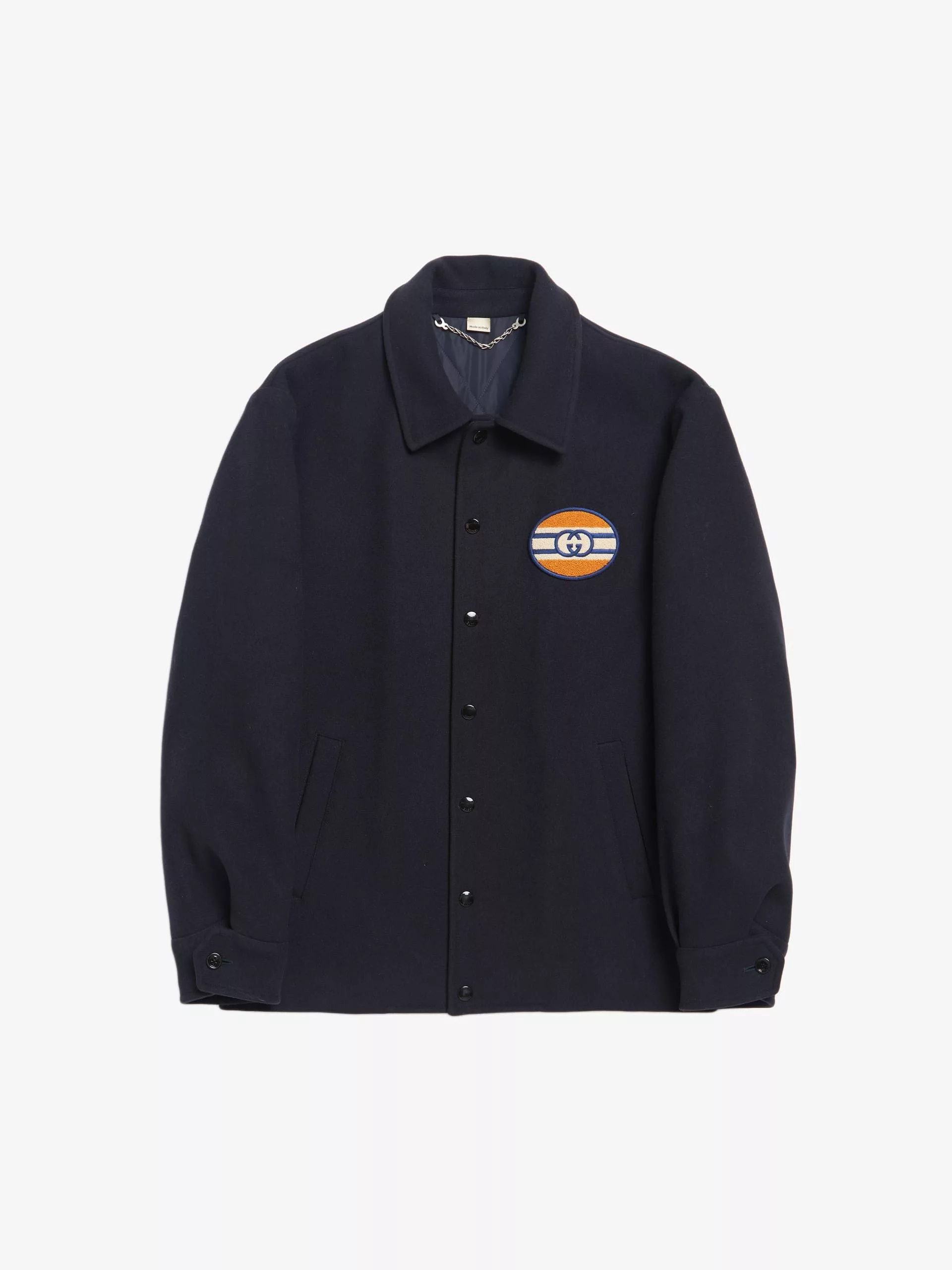 Gucci Parkas Gucci Navy Blue Logo Woolen Jacket