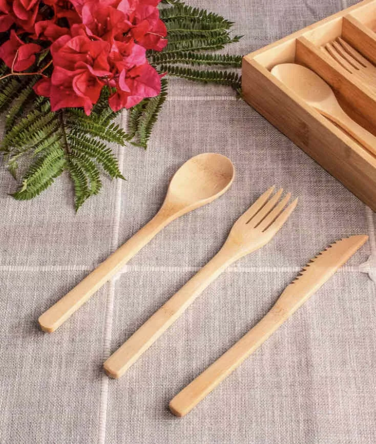 12-Pc. Reusable Bamboo Flatware Set w/Case