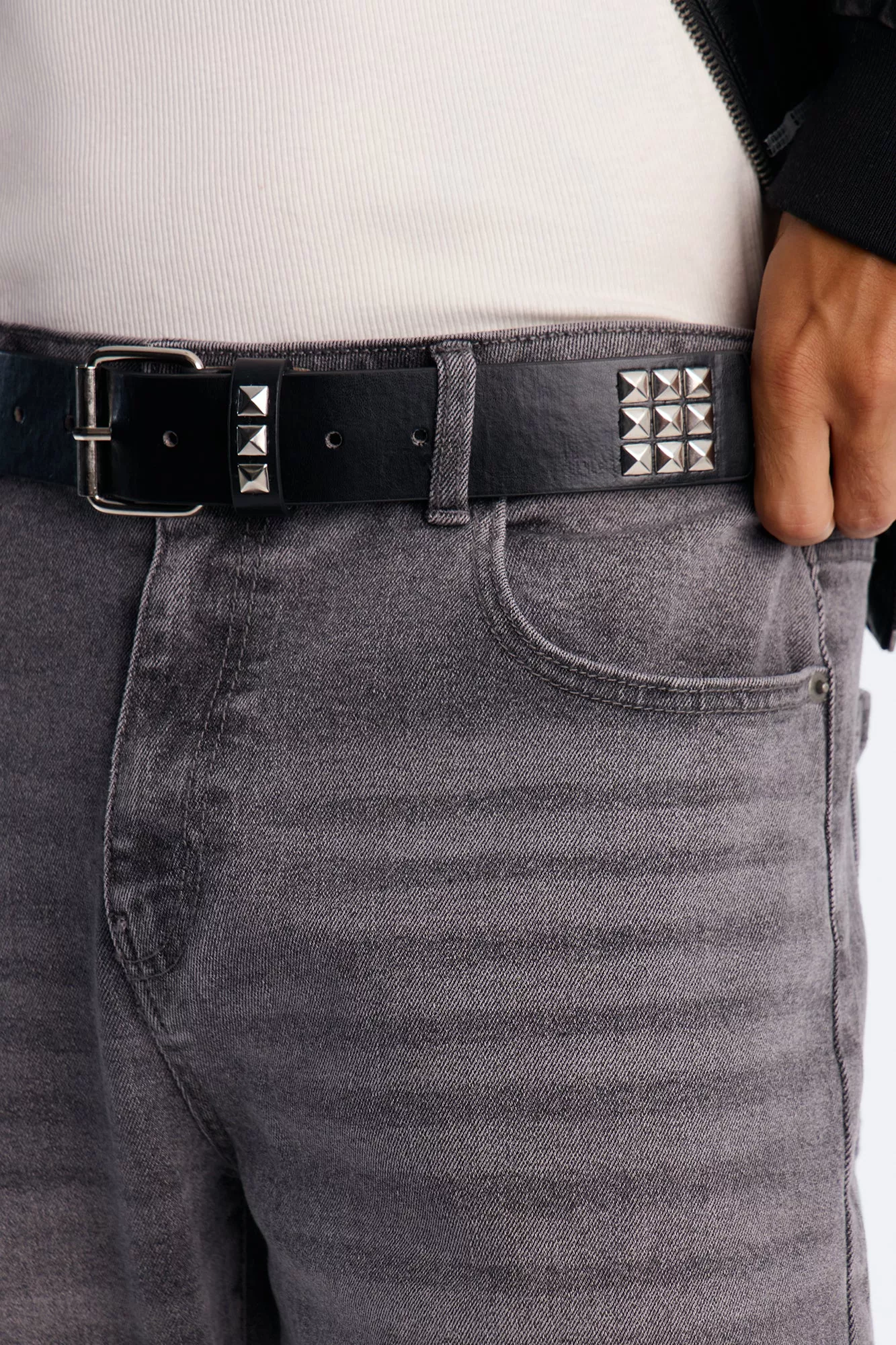 Viktor Studded Faux Leather Belt - Black