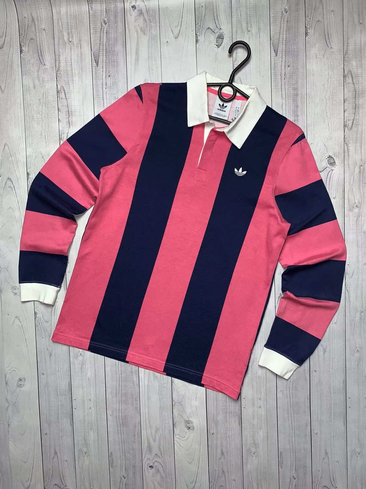 Adidas Long Sleeve T Shirts Adidas × Vintage Adidas rugby jersey striped pink/navy size S Streetwear