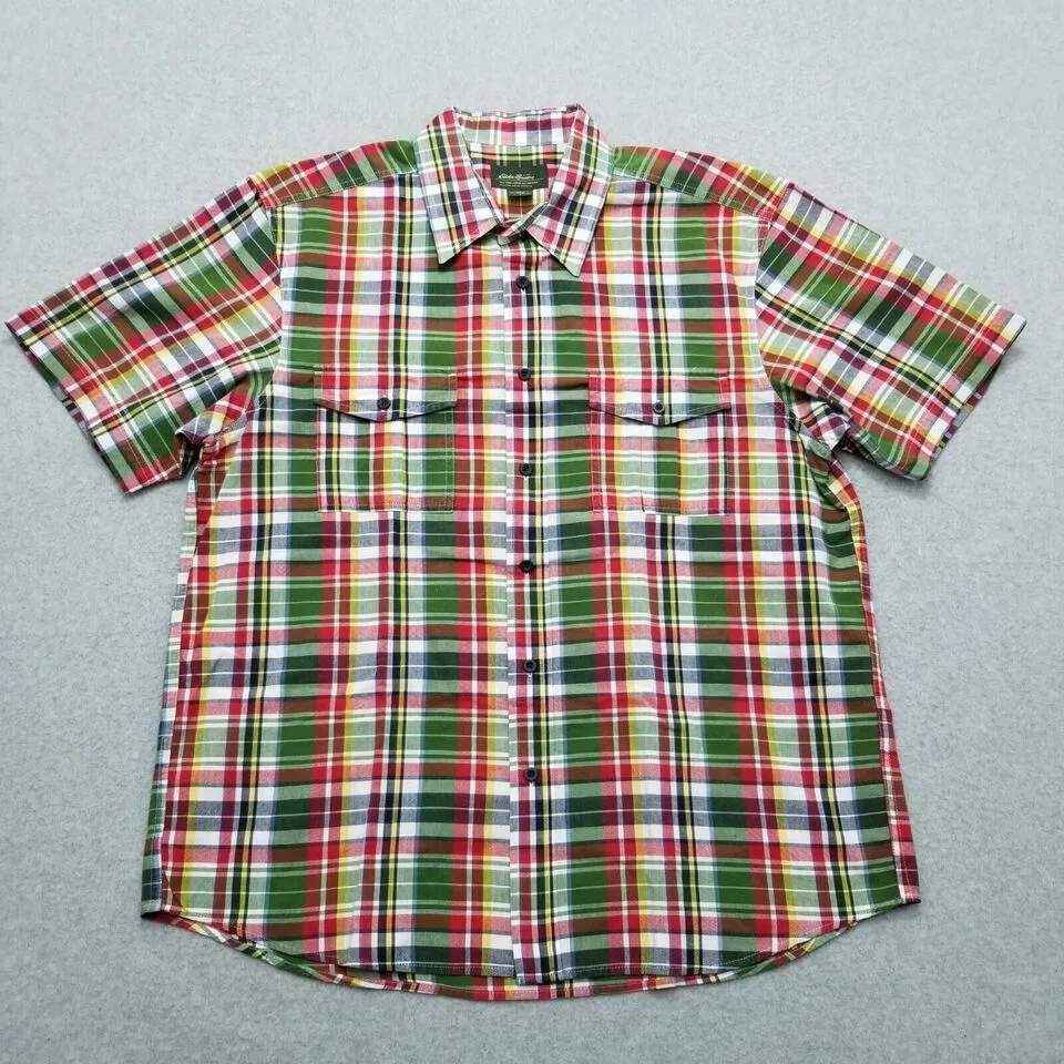 Eddie Bauer Shirts Button Ups Eddie Bauer Shirt Mens Large Plaid Button Up Short Sleeve Green