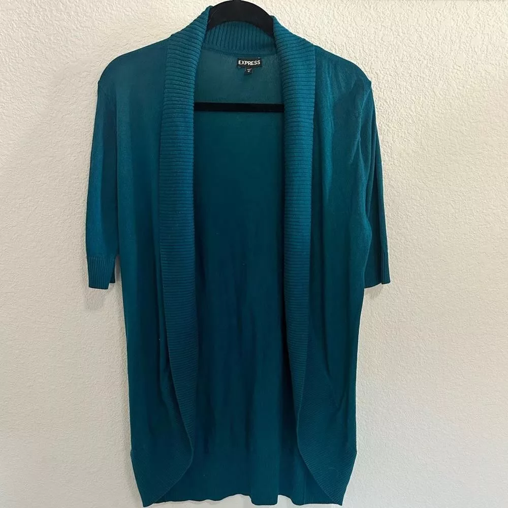 Express Sweaters Express Short Sleeve Open Shawl Cardigan Teal Blue Medium