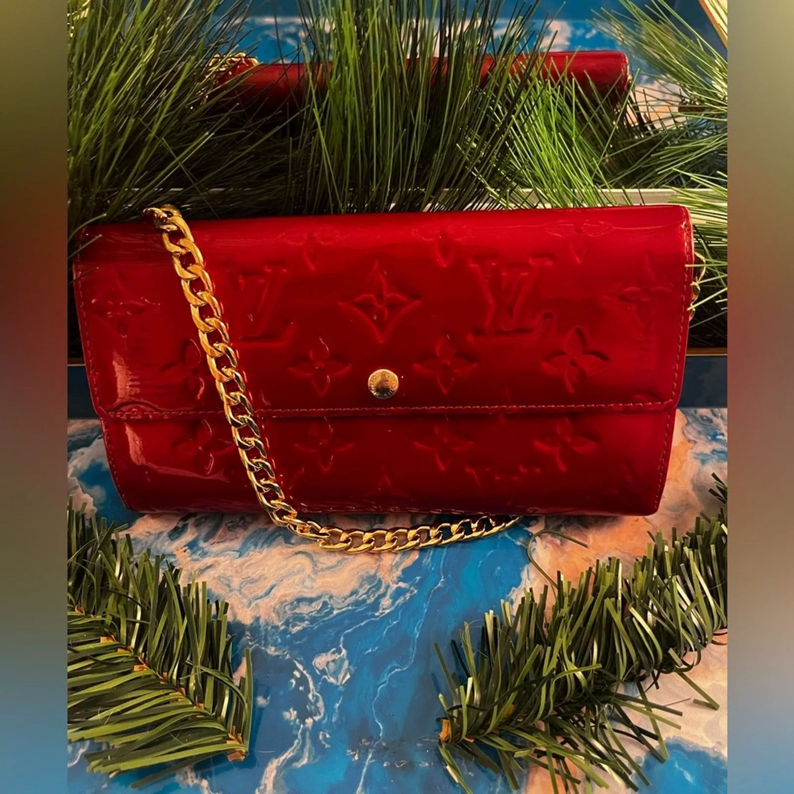 Louis Vuitton Wallets Bright red Louis Vuitton Vernis long Sarah wallet, EUC