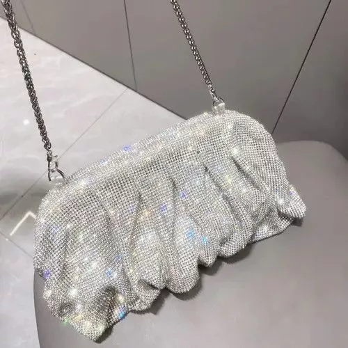 Designer Miscellaneous Designer × Vintage Shiny handle Rhinestones Handmade Evening Clutch Bags Silver Streetwear