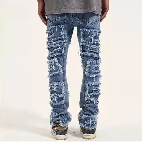 Jean Denim Hole Ripped Distressed Jeans Blue Avant-Garde