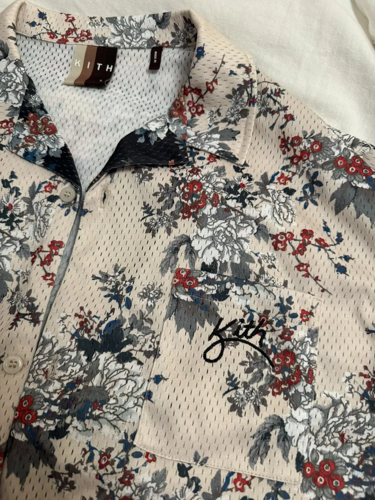 Kith Shirts Button Ups Kith Floral Panel Camp Shirt White