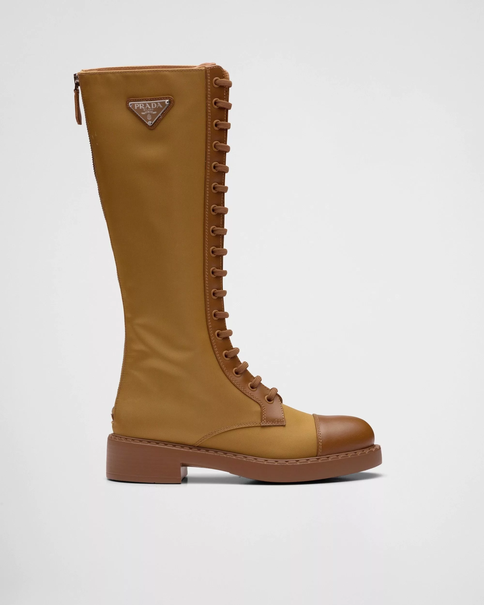 Prada Boots Prada Brushed Leather and Re-nylon Lace-up Boots Brown