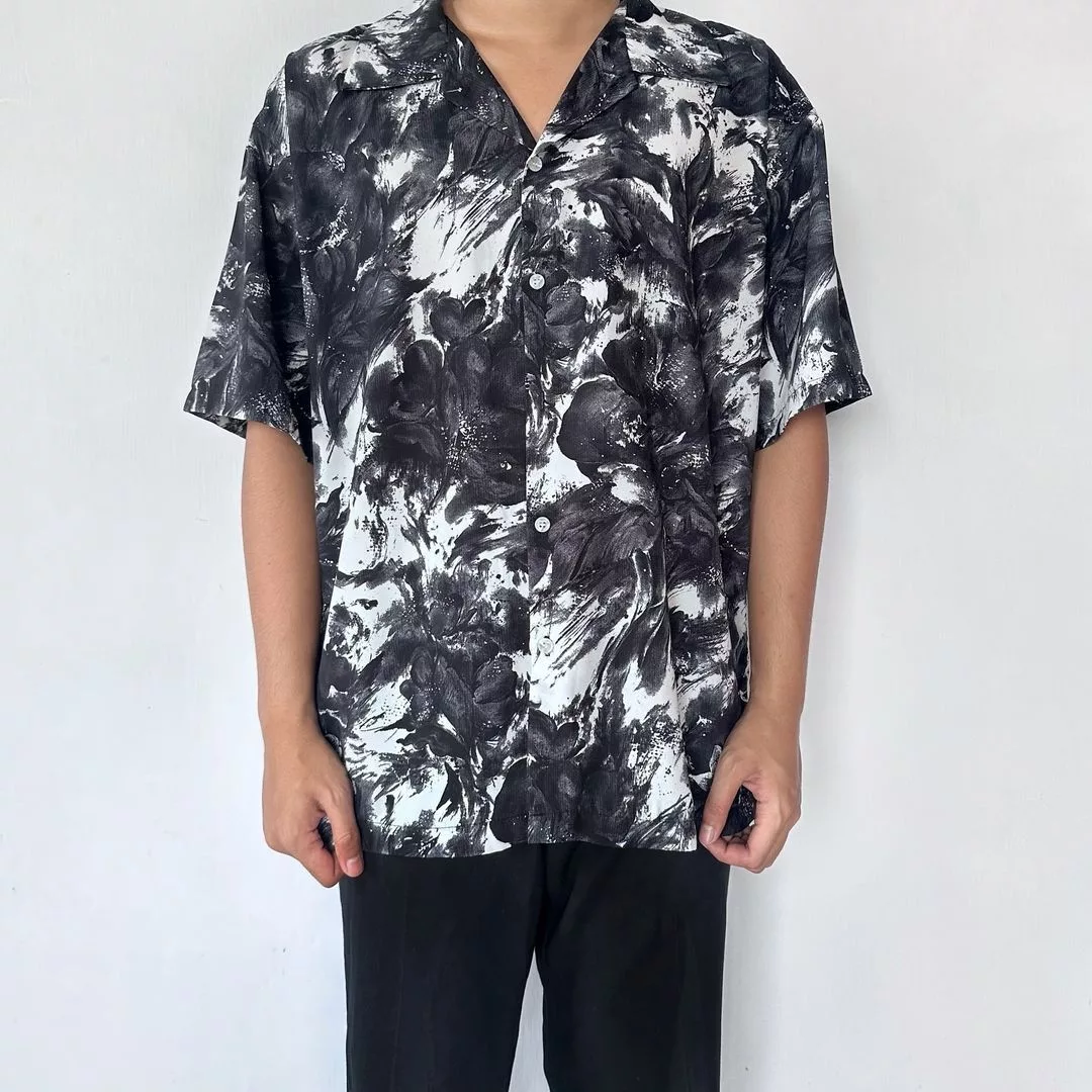 Designer Shirts Button Ups Designer BLACK NINE ABSTRACT PATTERN SHIRT Vintage