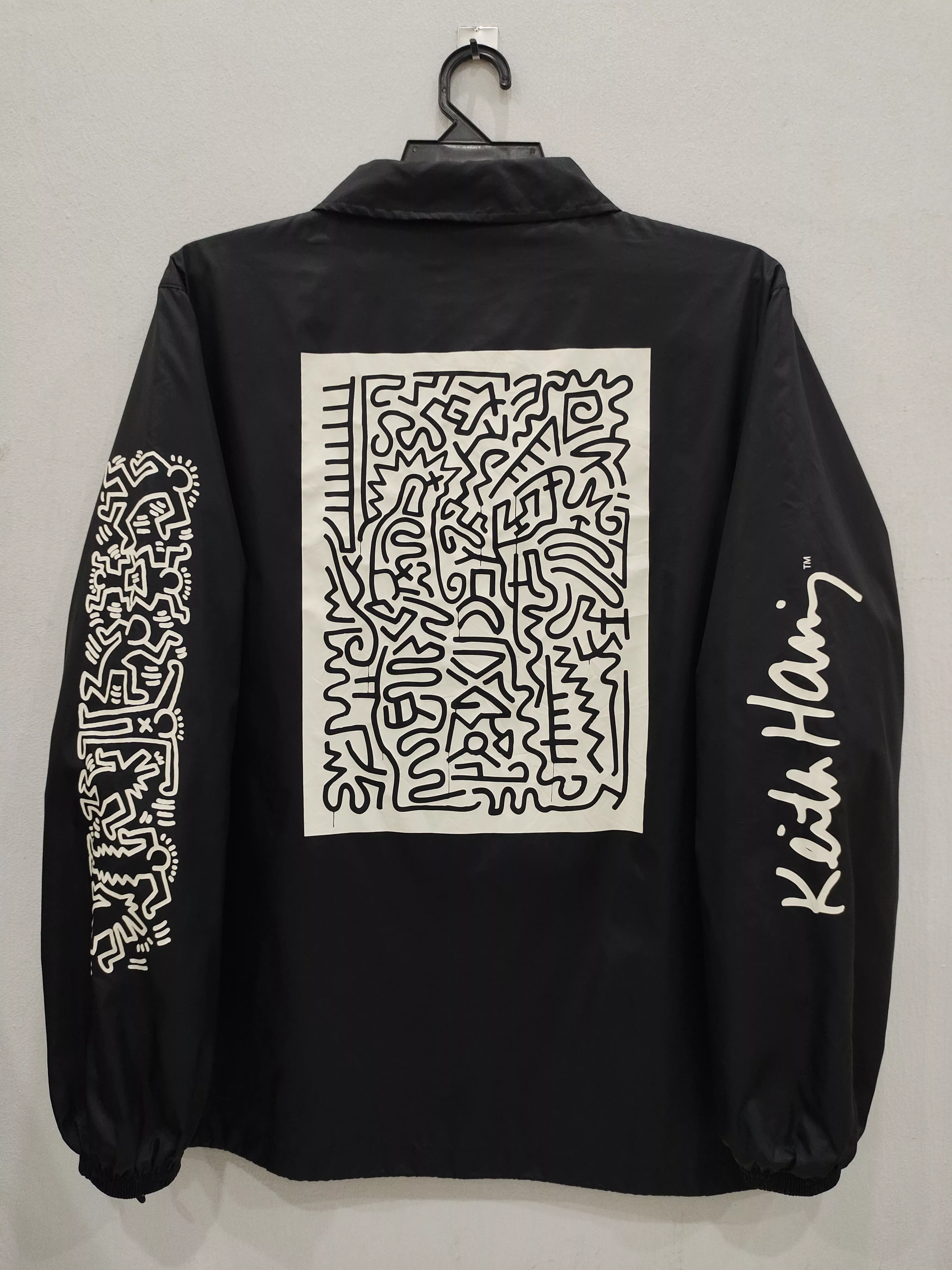 Designer Light Jackets Designer × Keith Haring Keith Haring x Ships Jet Blue Coach Jacket Black Streetwear