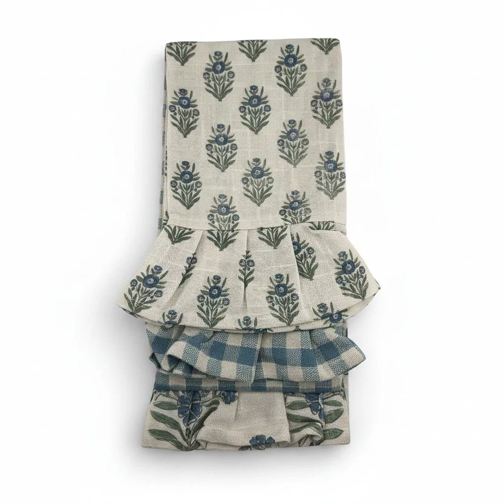 Blue Block Print Silhouette Tea Towel - Curated Home Decor