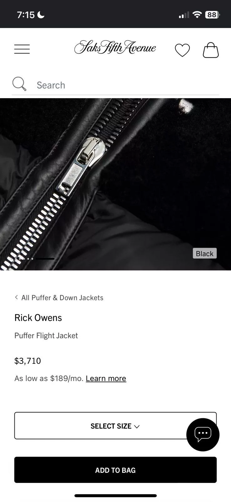 Rick Owens Light Jackets Rick Owens Luxor Flight Padded Down Jacket Black