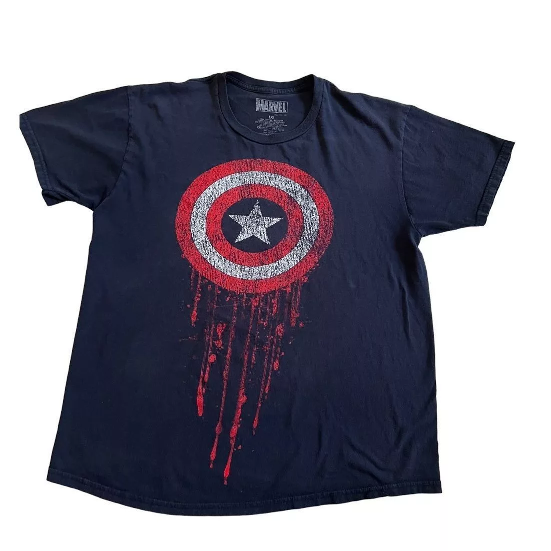 Marvel Comics Short Sleeve T Shirts Marvel Comics Marvel Men's black Short Sleeve Captain America Shield Logo T-shirt size L