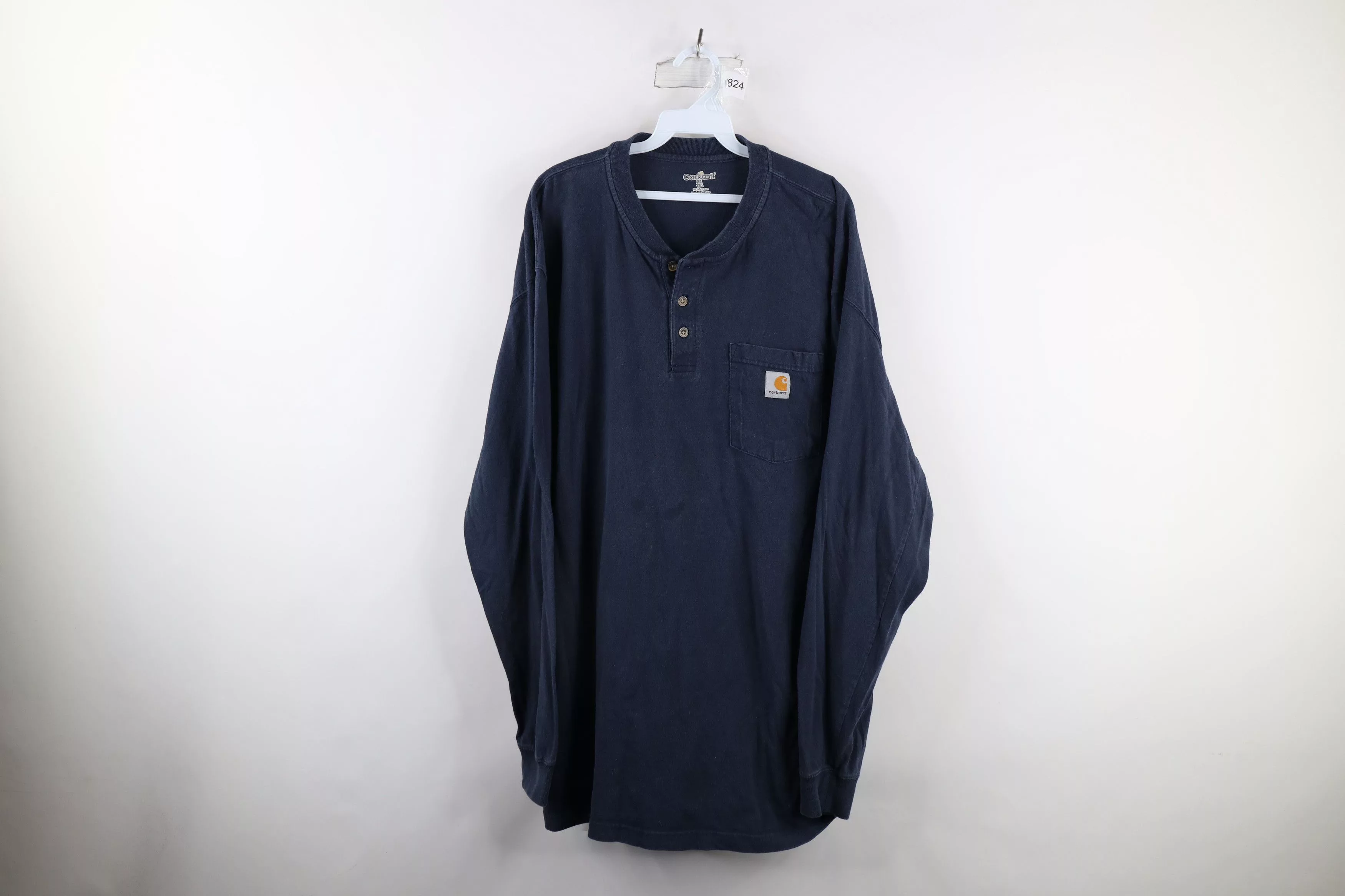 Carhartt Long Sleeve T Shirts Carhartt × Vintage Vintage Carhartt Spell Out Long Sleeve Henley T-Shirt Blue