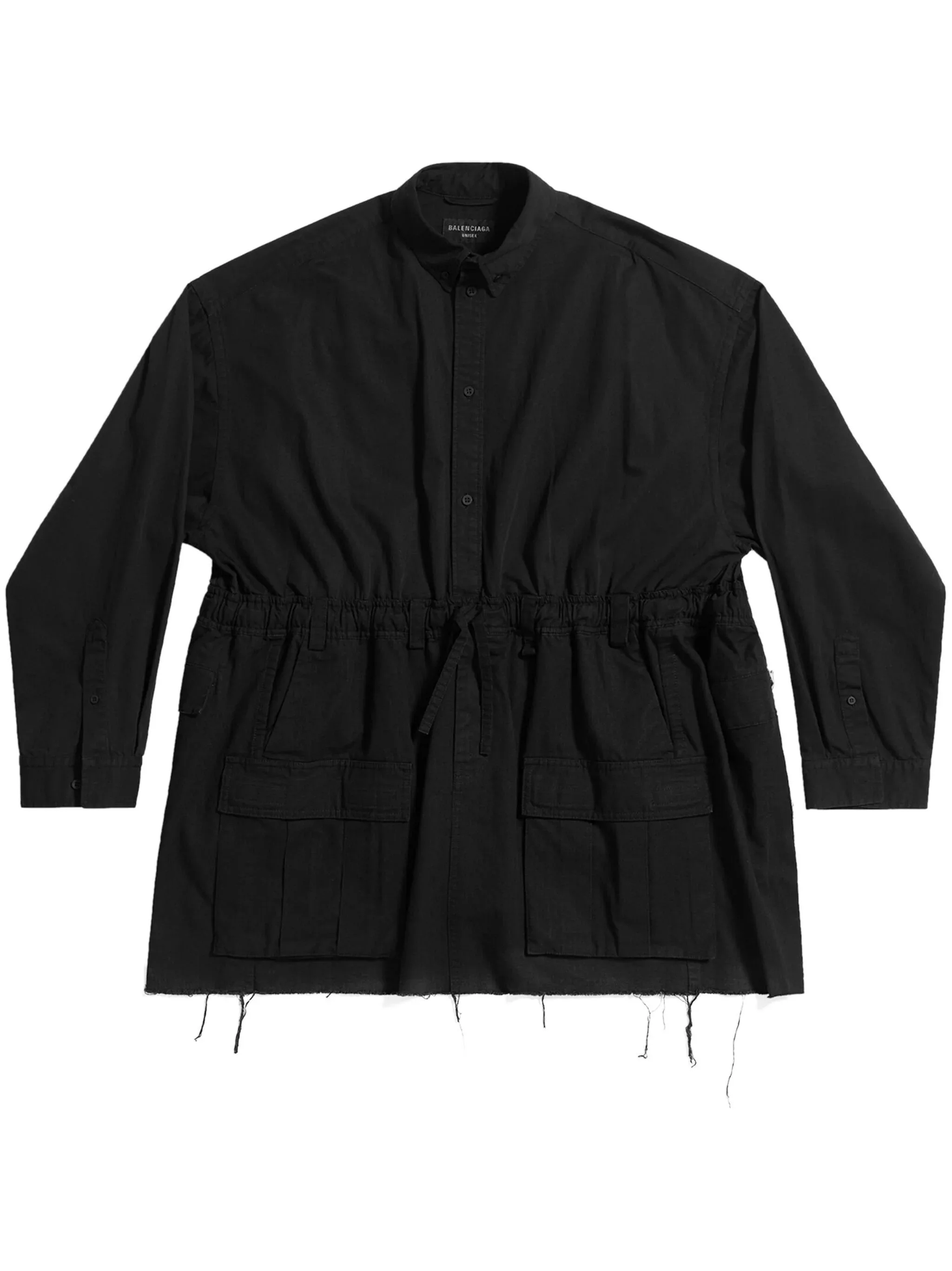 Balenciaga Button Ups Balenciaga o1mt1gz0724 Patched Cargo Shirt in Black