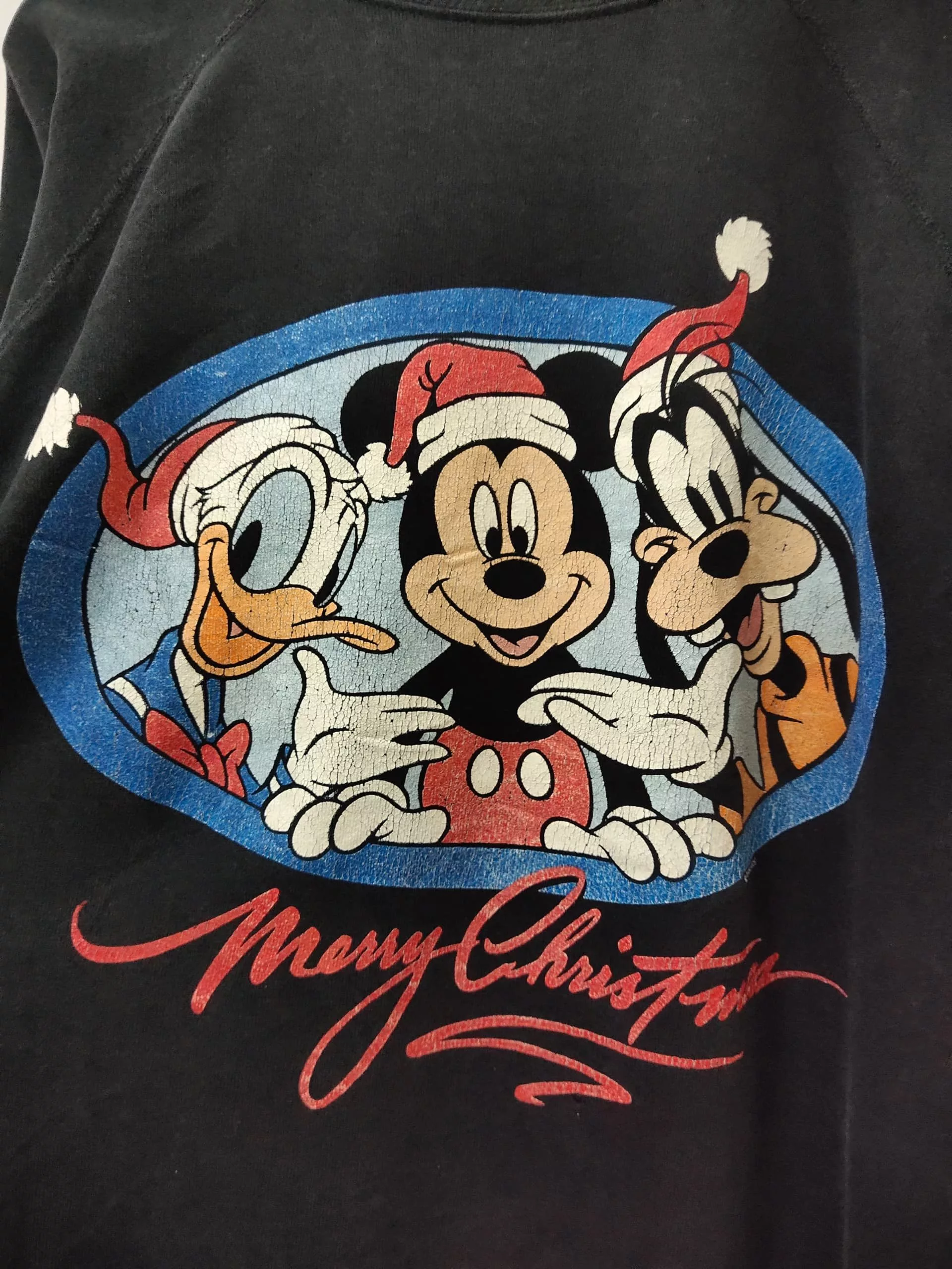 Cartoon Network Sweatshirts Hoodies Cartoon Network × Mickey Mouse × Vintage Vintage 80s 90s Mickey Mouse Christmas Crewneck sweatshirt Black