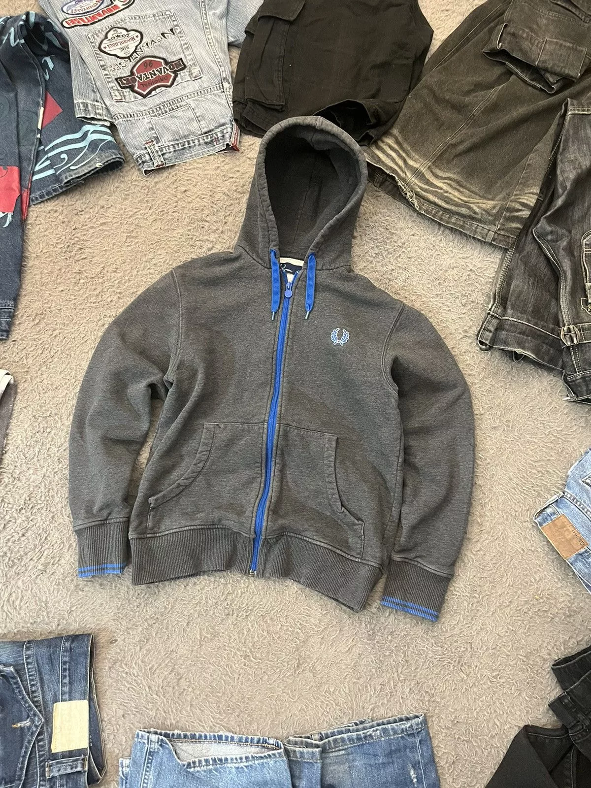 Fred Perry Sweatshirts Hoodies Fred Perry × Vintage Fred Perry Zip Hoodie Boxy Baggy UK Drill Vintage 90s Gray Streetwear