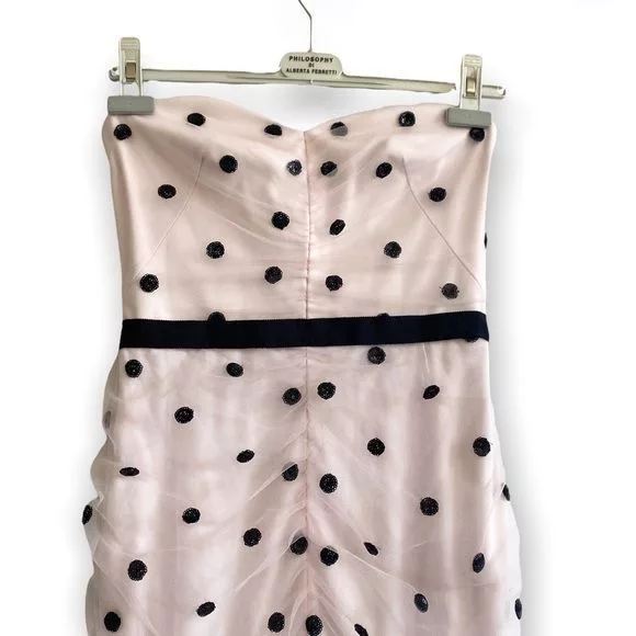 Marchesa Midi Dresses Marchesa Notte Strapless Sequin Polka Dot Tulle Cocktail Dre Multi