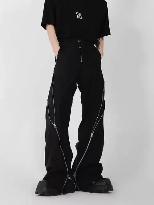 Jean Casual Pants Jean Zipper Slit Straight Tube Casual Pants Black Avant-Garde