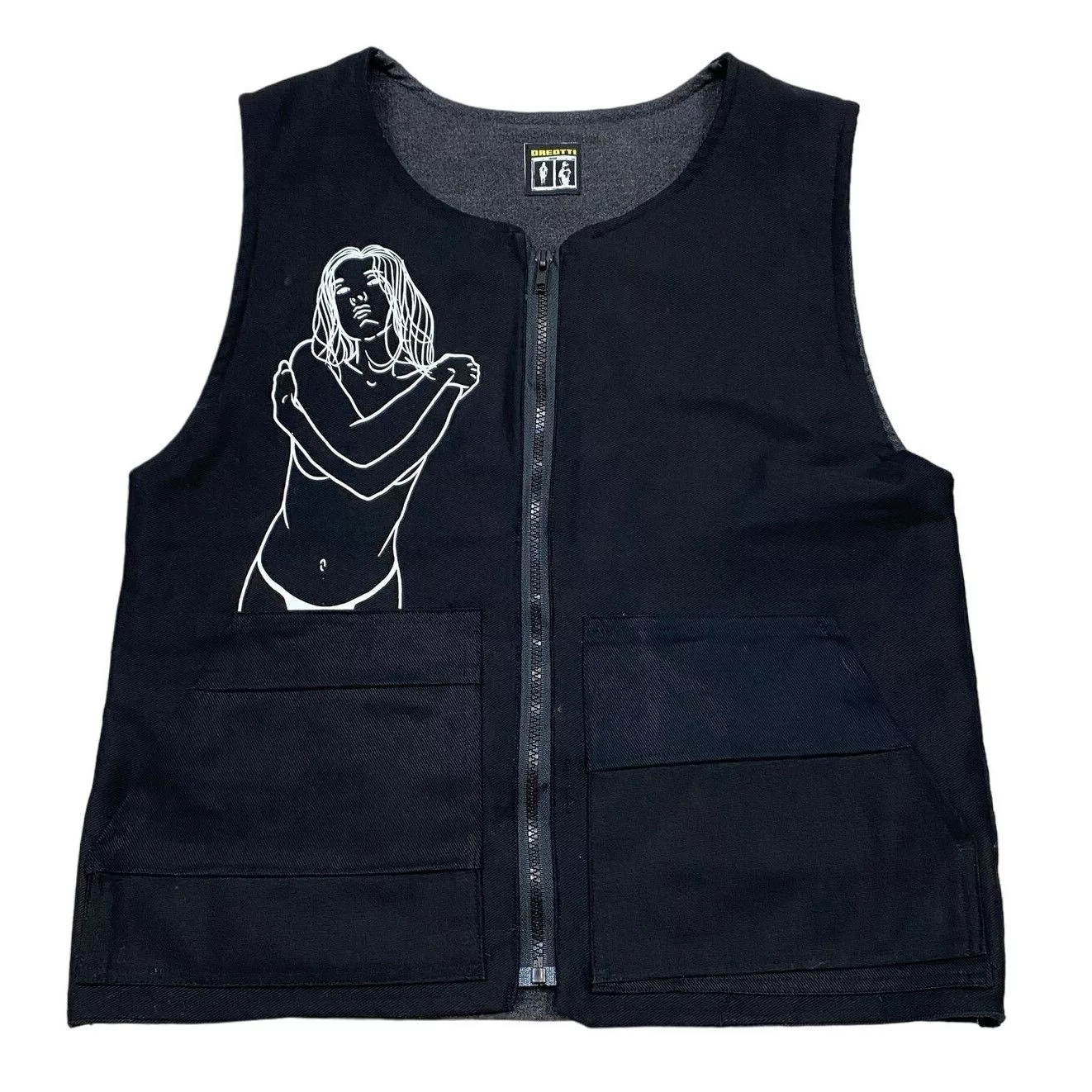 Other Vests Other Dreotti Embroidered Denim Utility Graphic Vest OS Streetwear Black