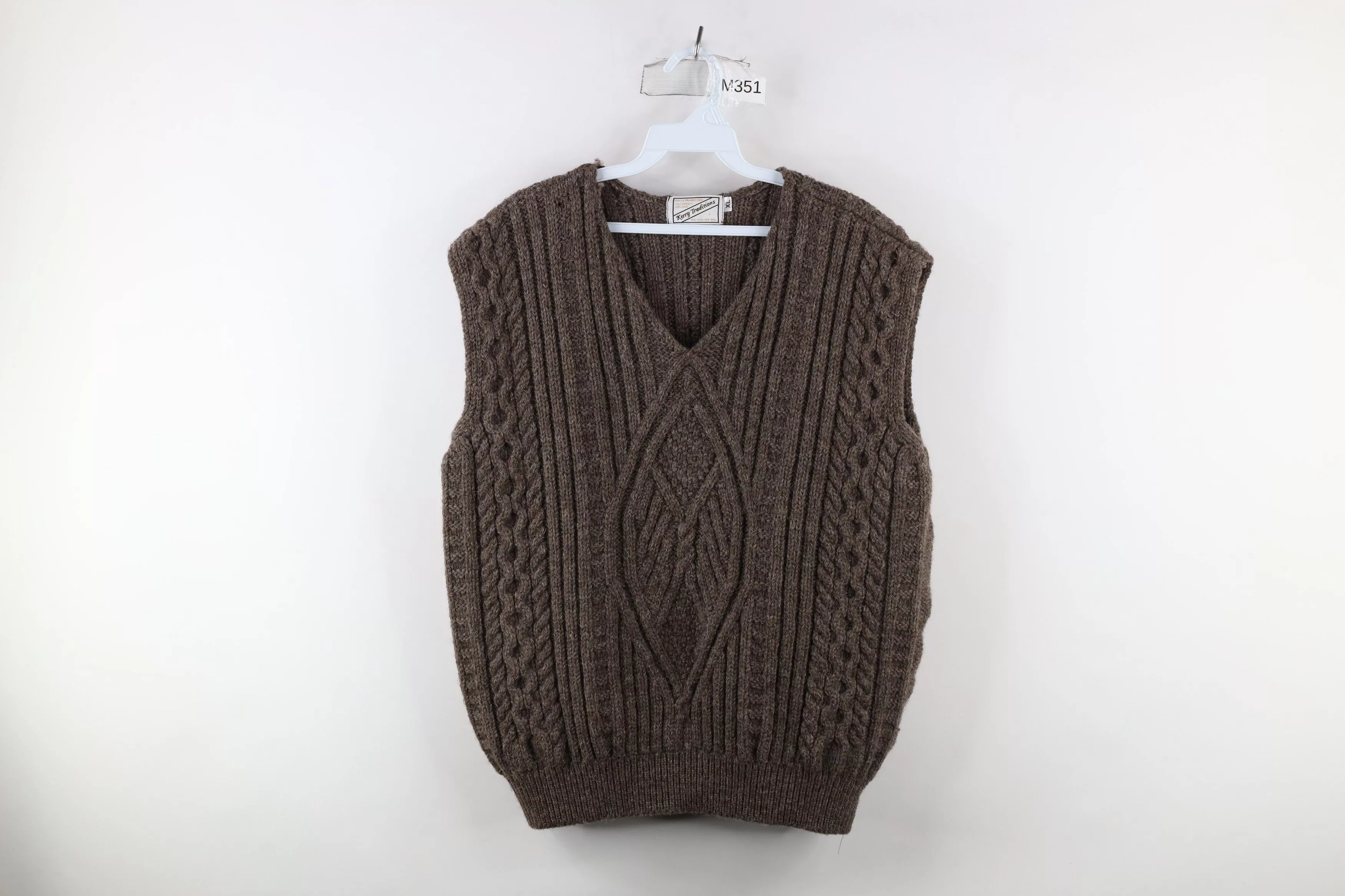 Vintage Vests Vintage 70s Streetwear Wool Knit Fisherman Sweater Vest Brown