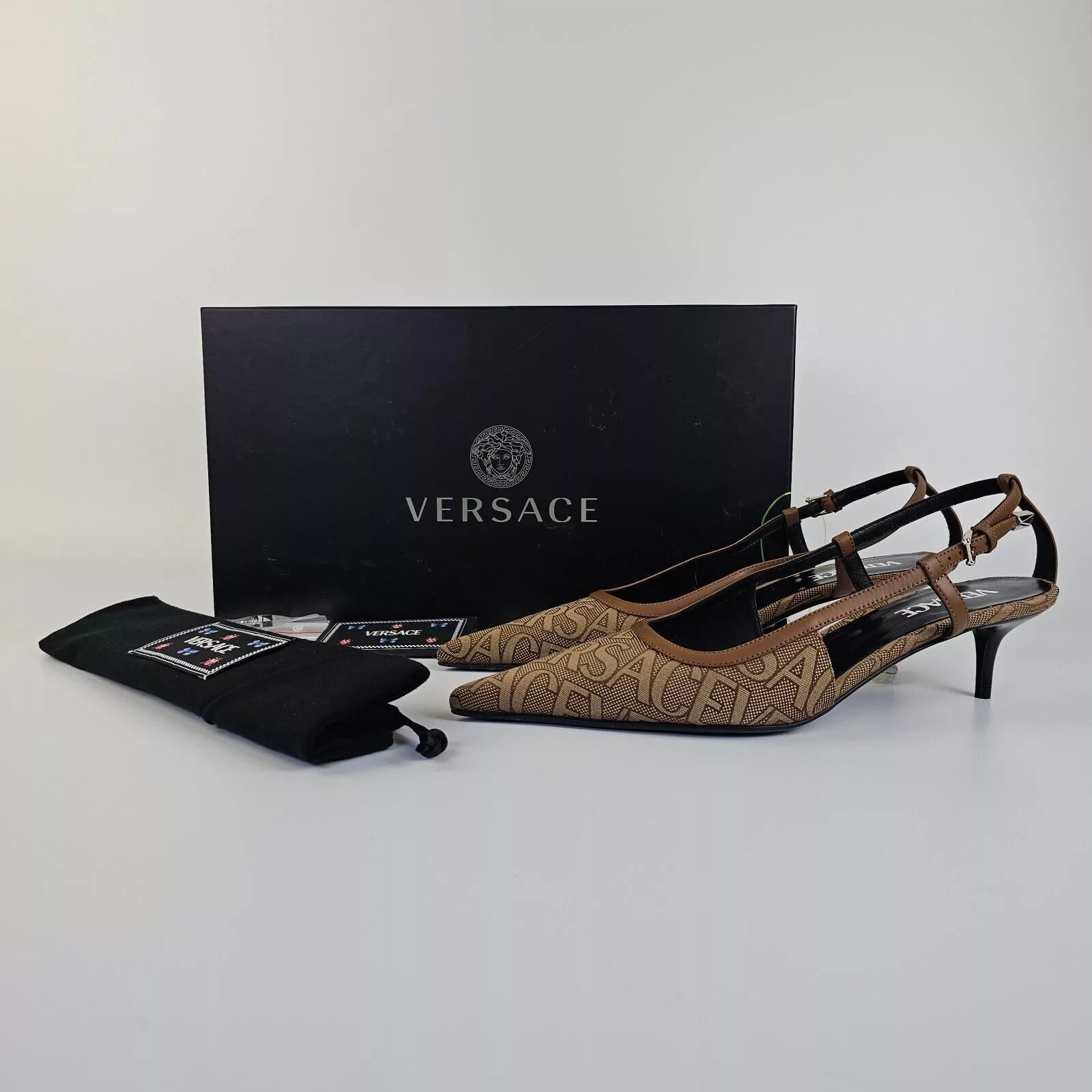 Versace Heels Versace Greca 45mm Beige Slingback Pumps New