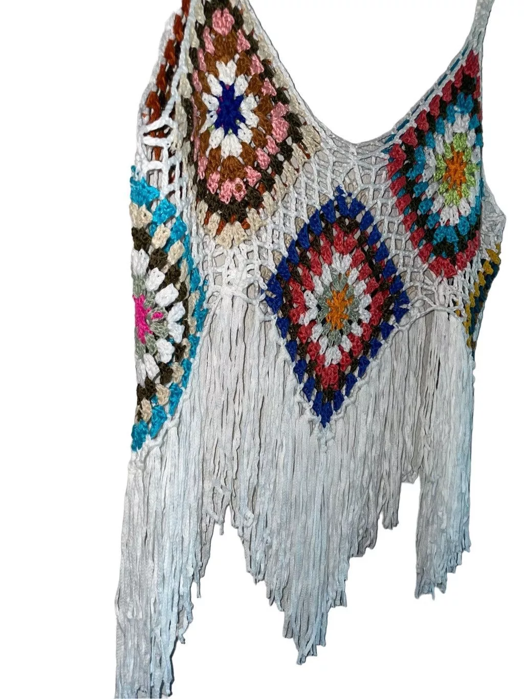 Other Tank Tops Other Hand Knit “Adelina” Patchwork Crochet Top White